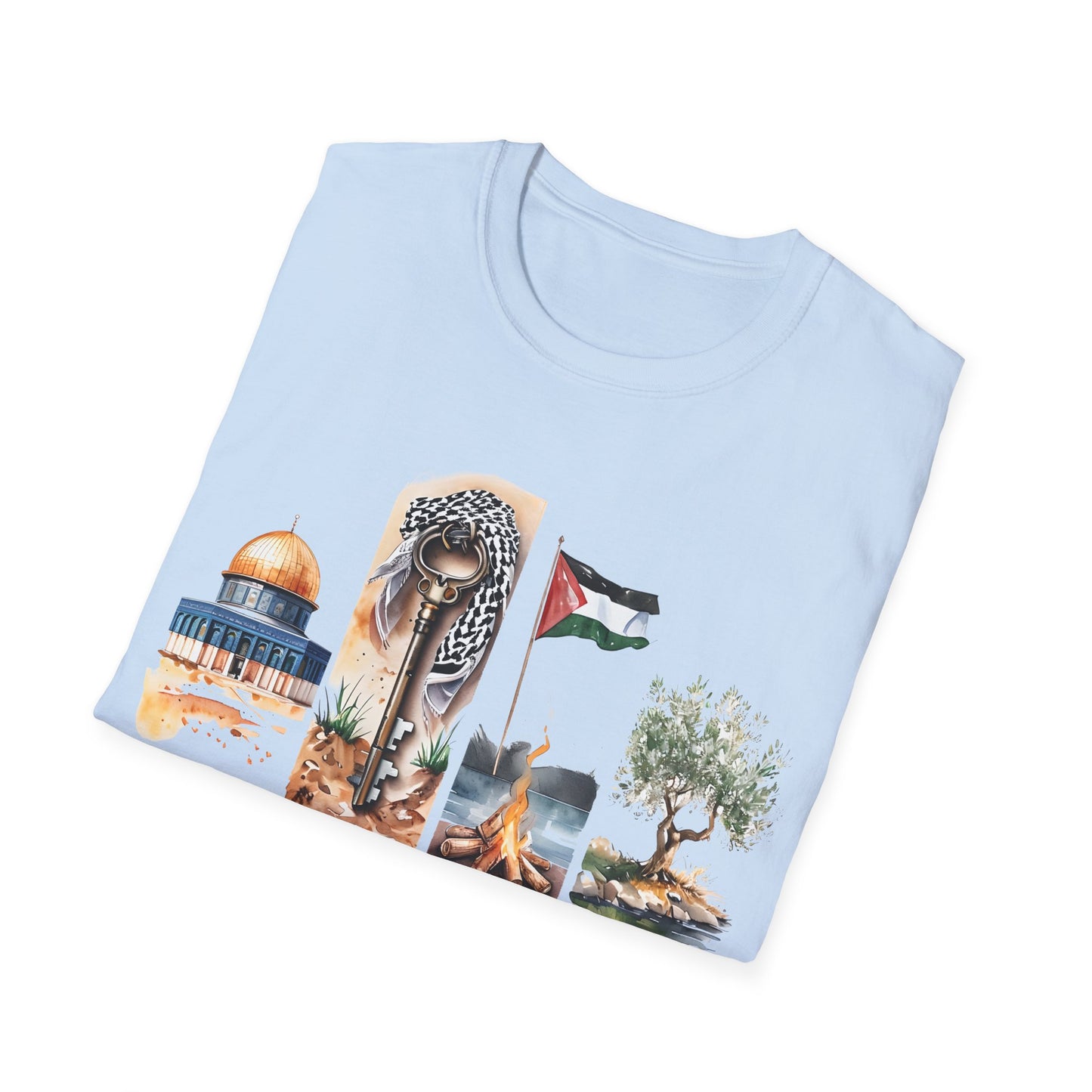 Palestine Life - Watercolor Four Panels of Palestinian Symbols T-Shirt
