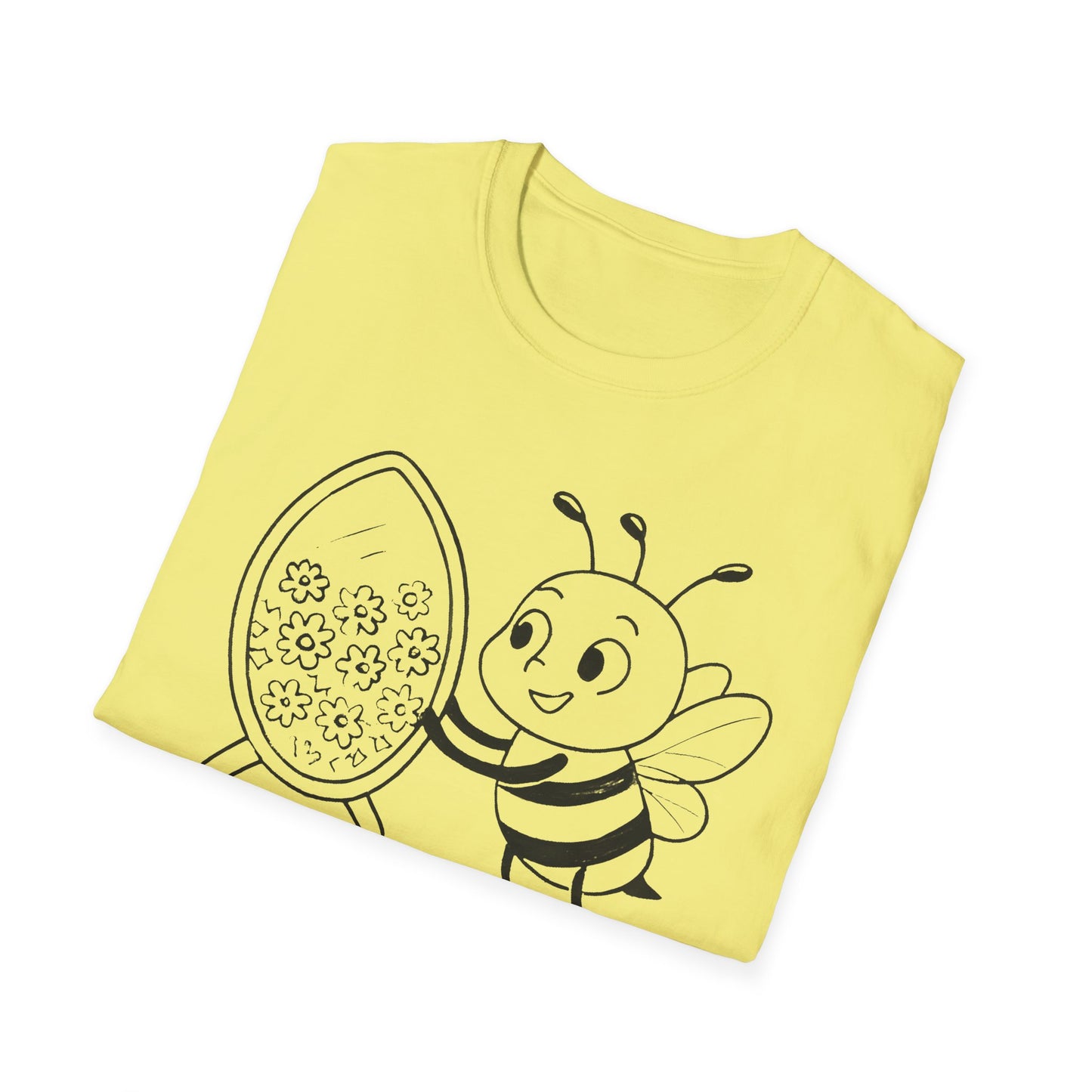 Believe In Yourself T-Shirt - Chalkboard Playful Bee Gazes into Leaf Mirror Design