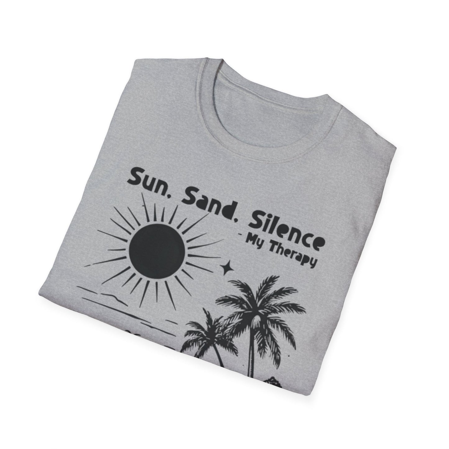 Sun Sand Silence My Therapy - Monochrome Beach Landscape T-Shirt