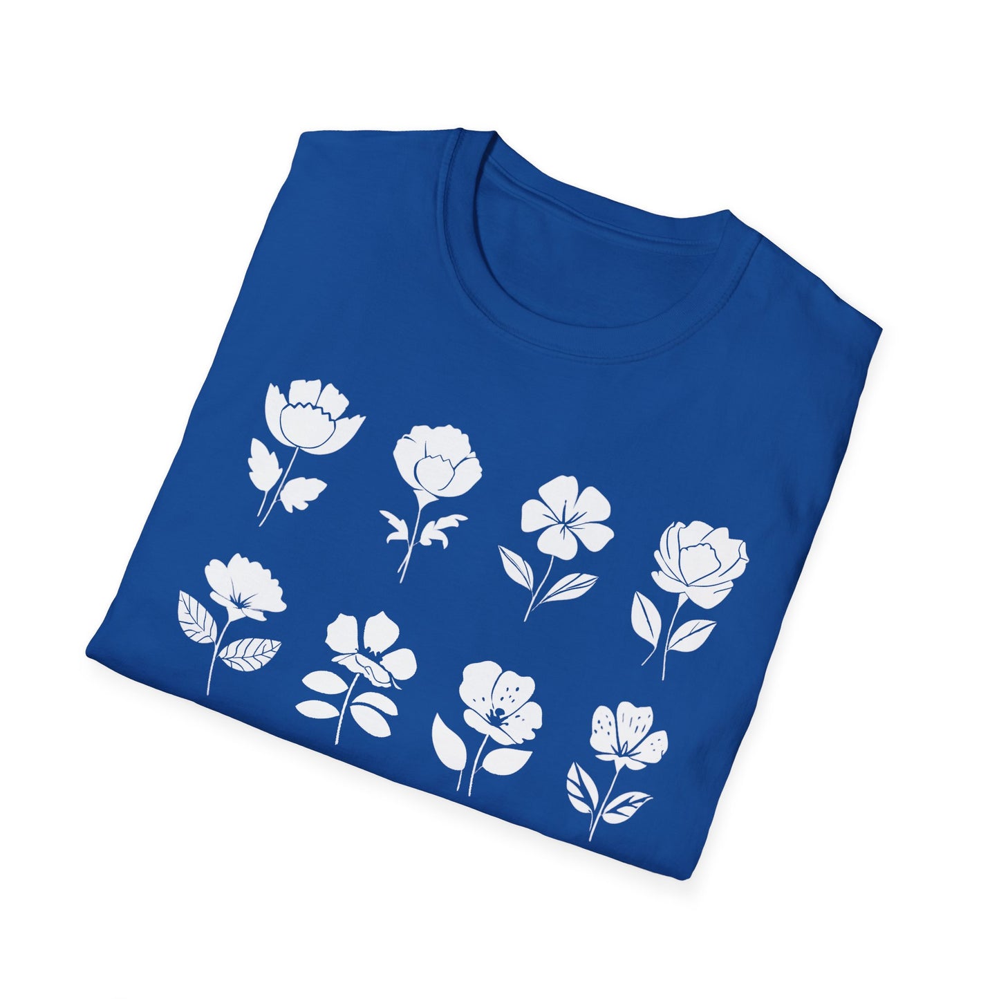 Monochrome Silhouette Grid Flowers T-Shirt