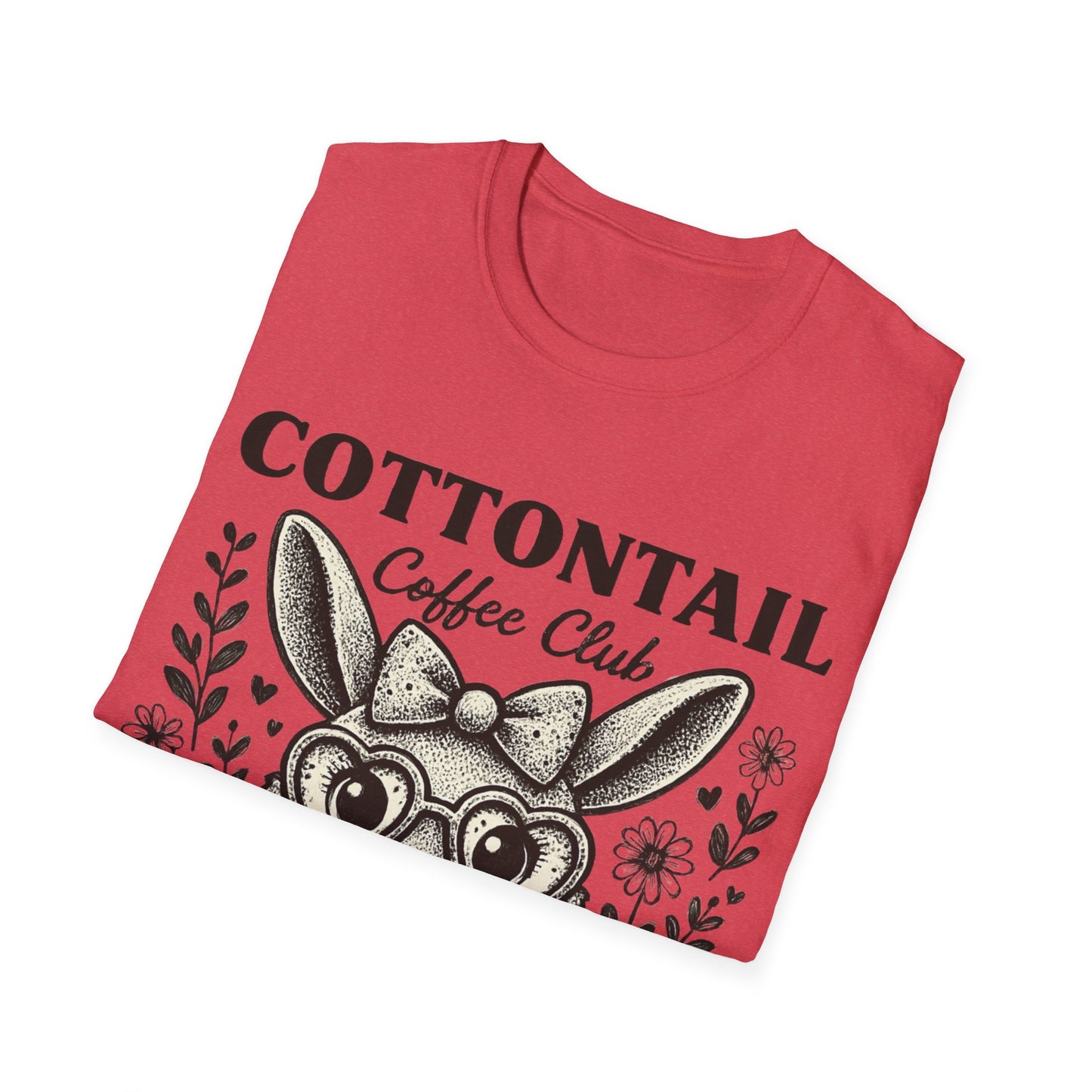 Cottontail - Monochrome Bunny With Coffee And Flowers T-Shirt