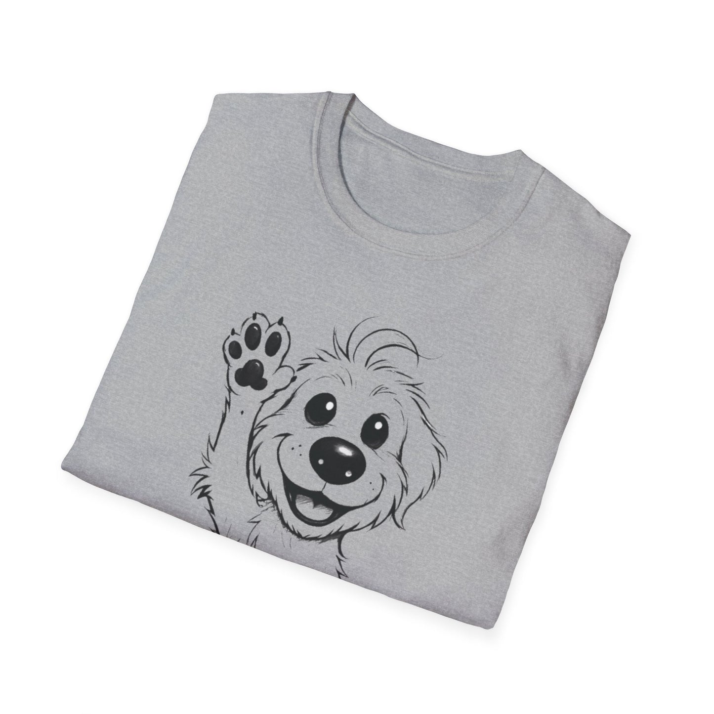 Stay Positive T-Shirt - Cartoon Playful Dog with Paw Raised High Design