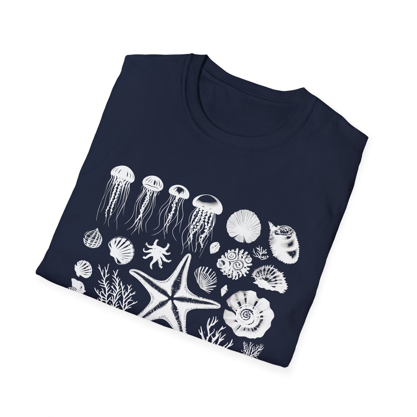 Monochrome Silhouette Grid Marine Creatures T-Shirt