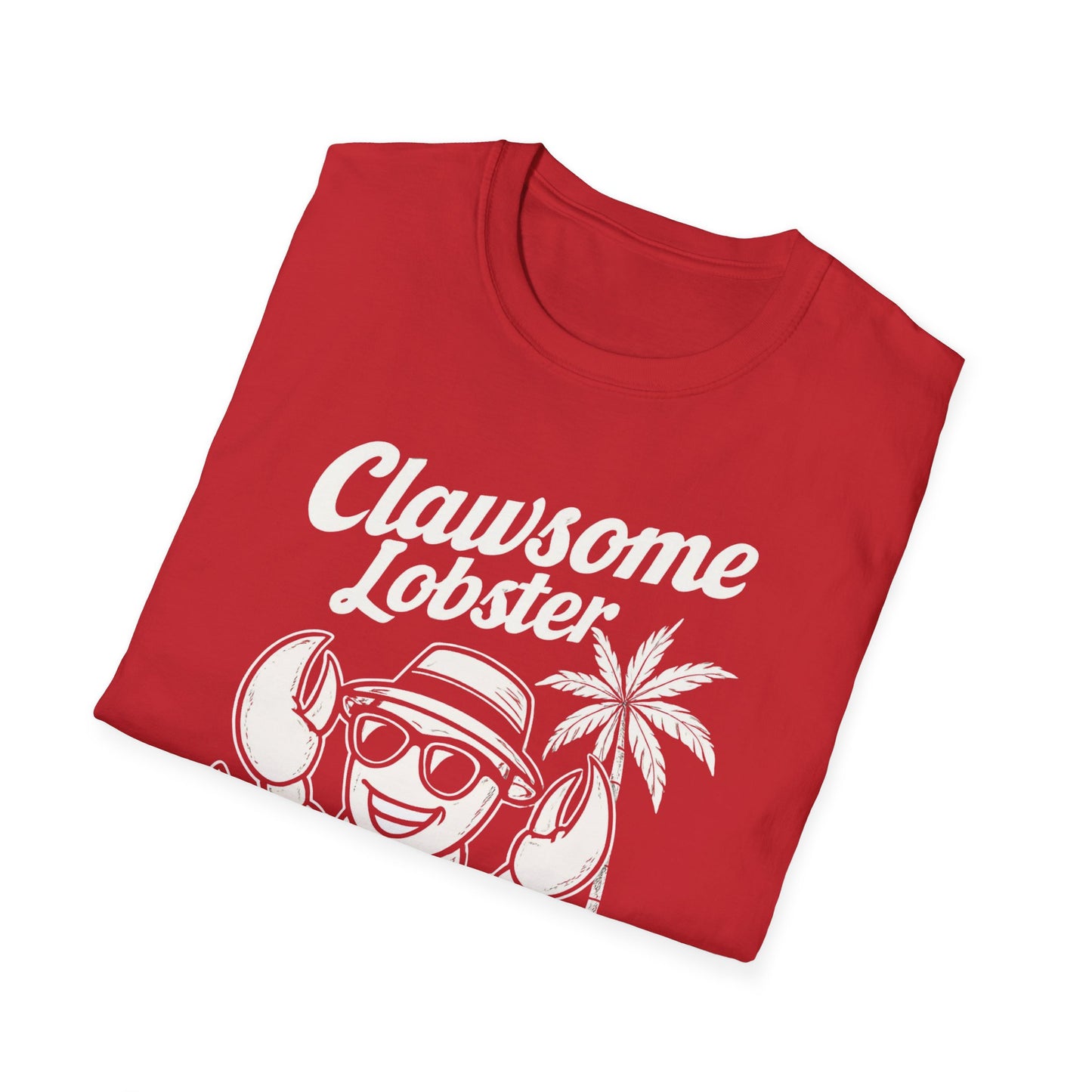 White Retro Clawsome Lobster T-Shirt - Lobster with Sunglasses Enjoying Beach Design