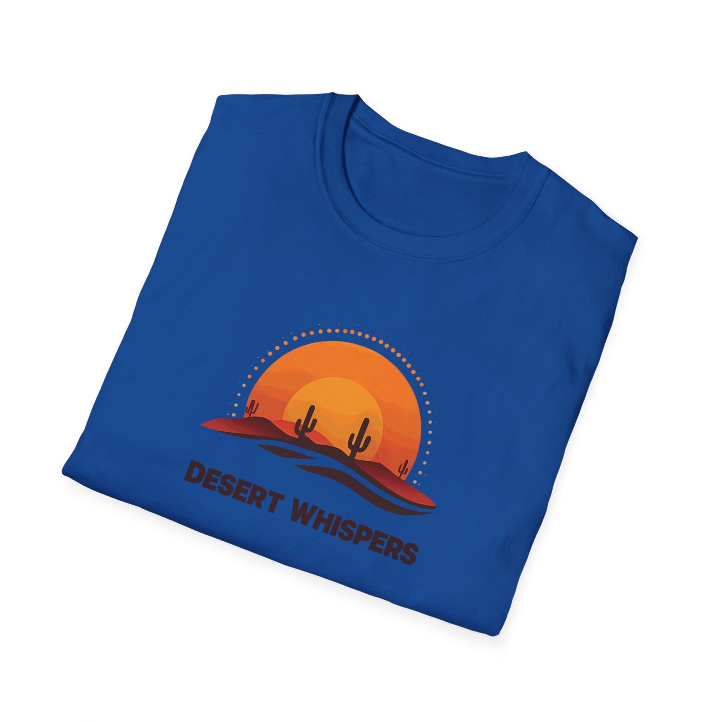 Desert Whispers T-Shirt โ Nature Scene with Sunset, Cactus, and Sand Design