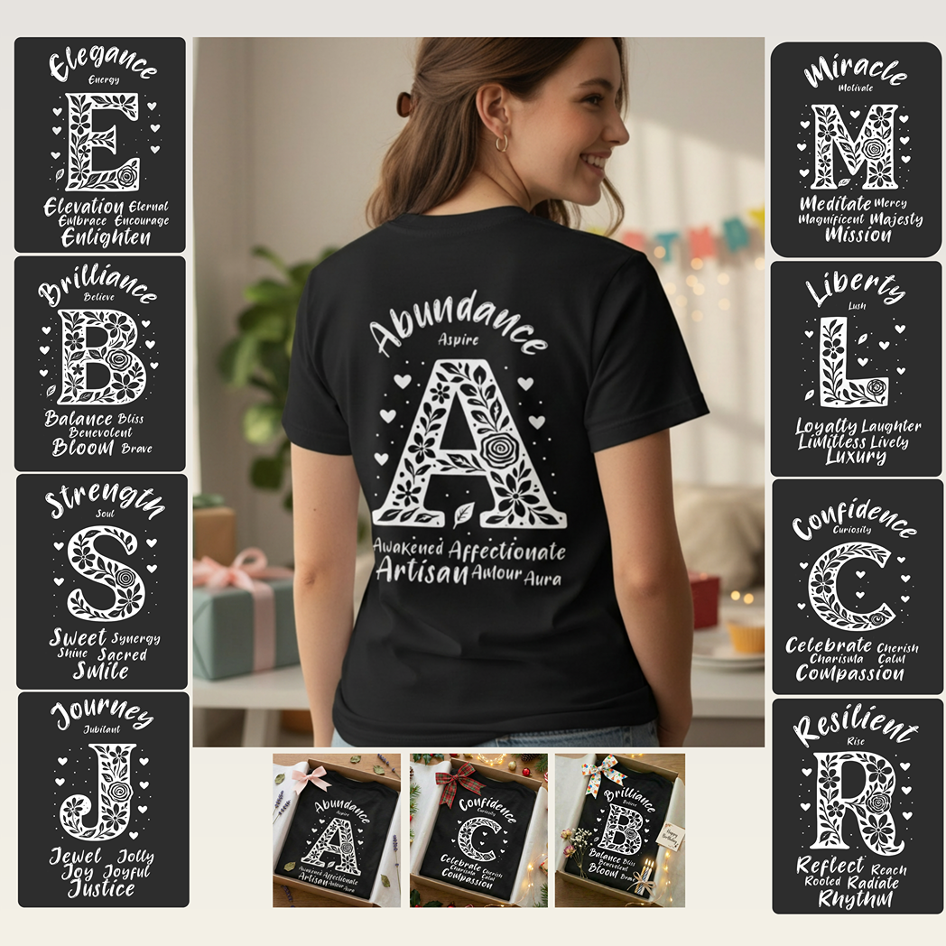 Letter M Flower T-Shirt - Letters Flowers Patterns Front And Back Design