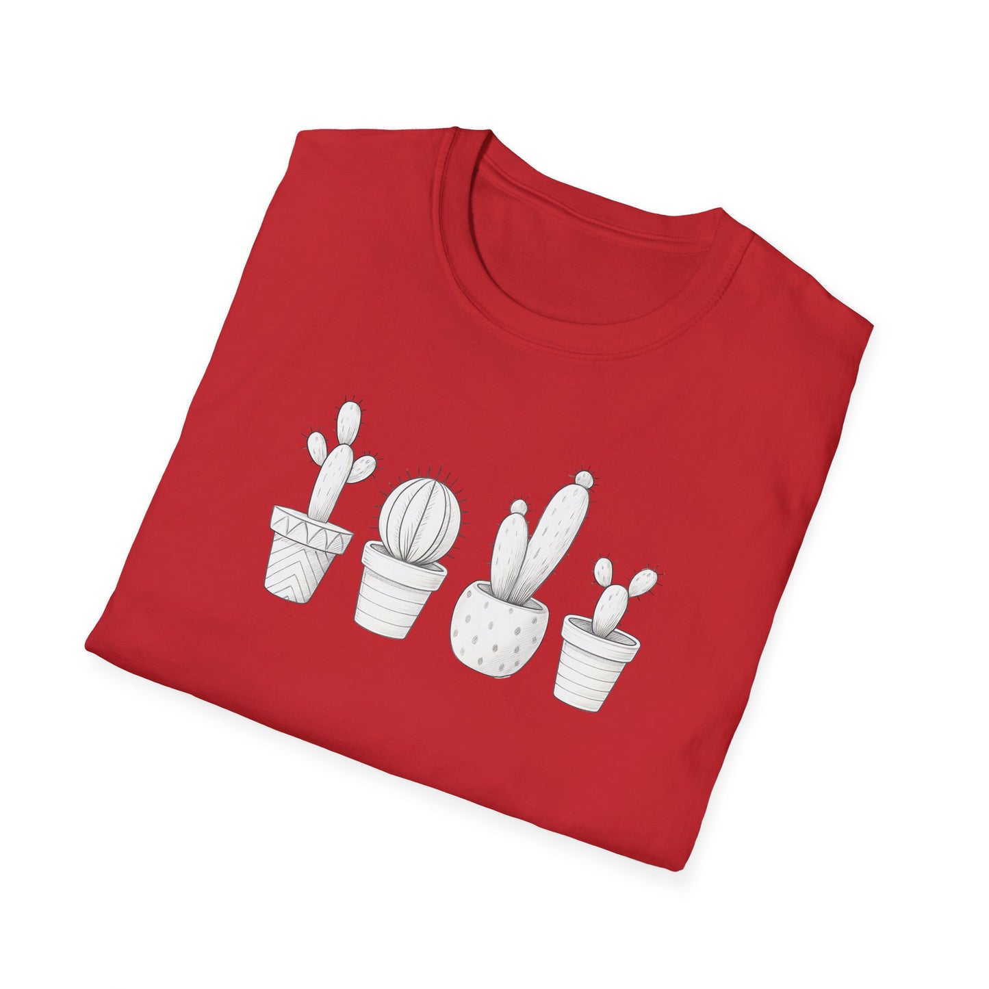 White Cacti In Terracotta Pots Line T-Shirt - Botanical Design