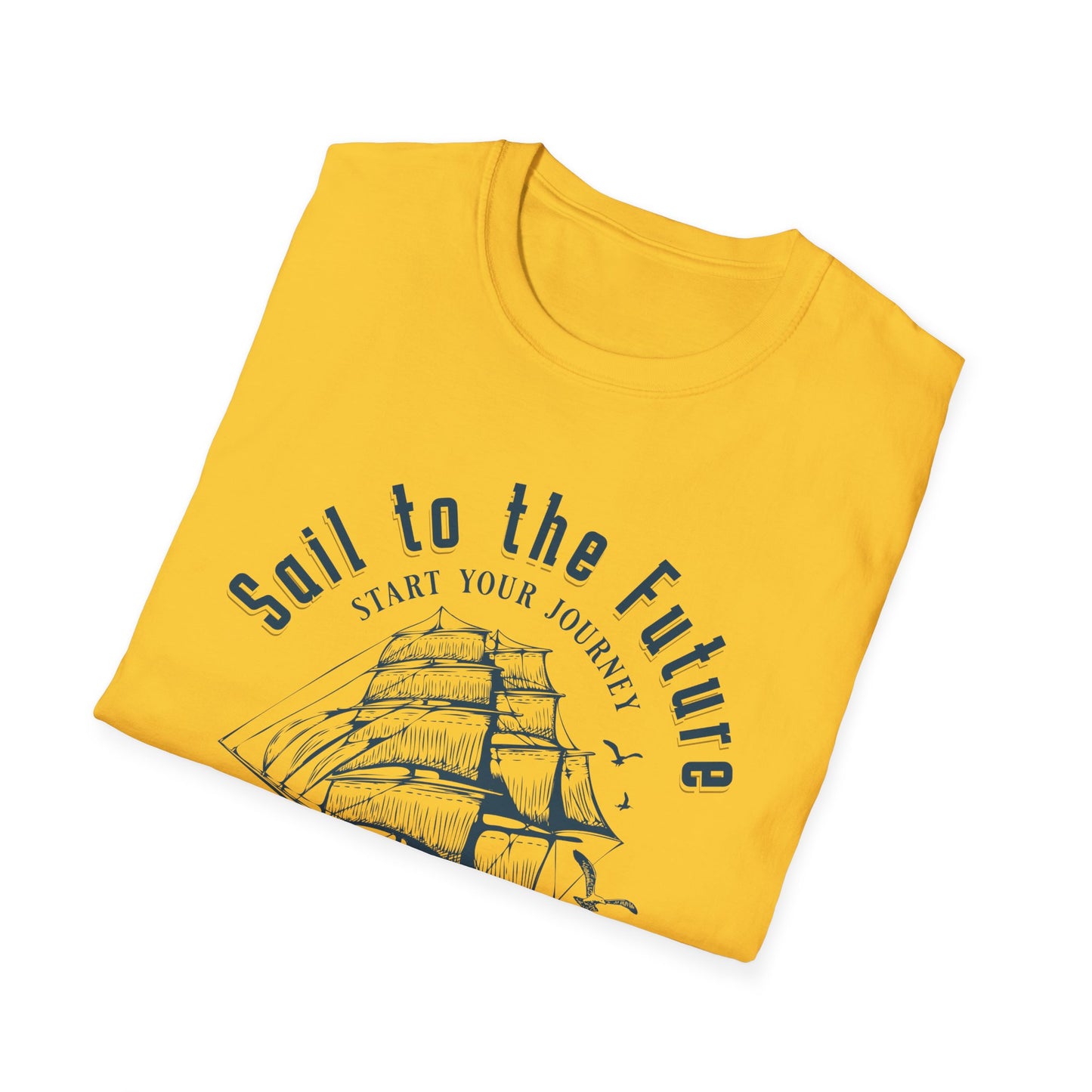 Sail to the Future - Monochrome Ship Landscape T-Shirt
