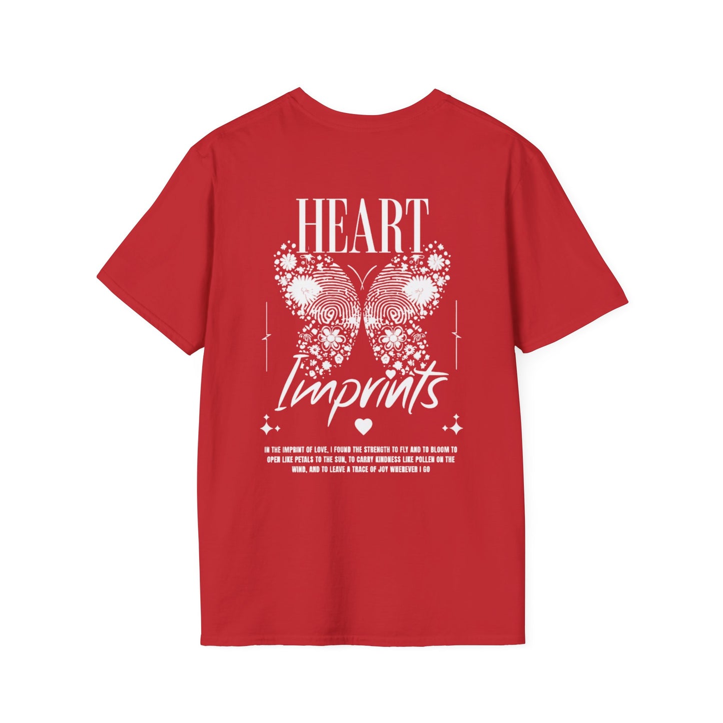 Heart Imprints T-Shirt โ Butterfly filled with Floral and Fingerprints and Typography Front and Back Design