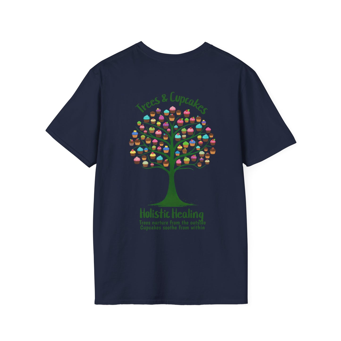 Holistic Healing: Trees and Cupcakes - Colorful Tree silhouette with Cupcakes T-Shirt