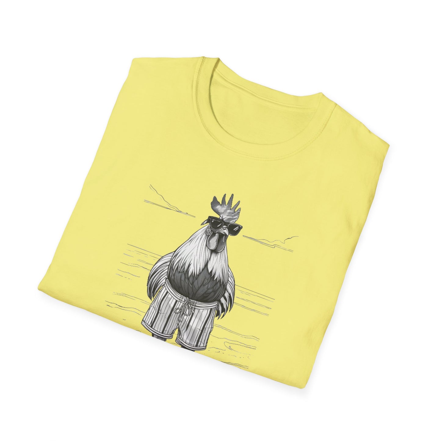 Beach Mode: Maximum Cochiness - Playful Rooster On Beach T-Shirt
