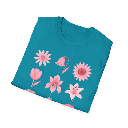Pink Flowers Grid T-Shirt