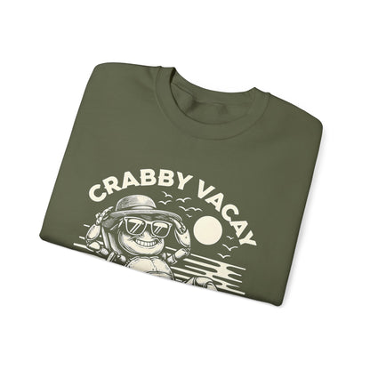 Crabby Vacay - Playful Monochrome Happy Crab Wearing Sunglasses in Tropical Scene Sweatshirt