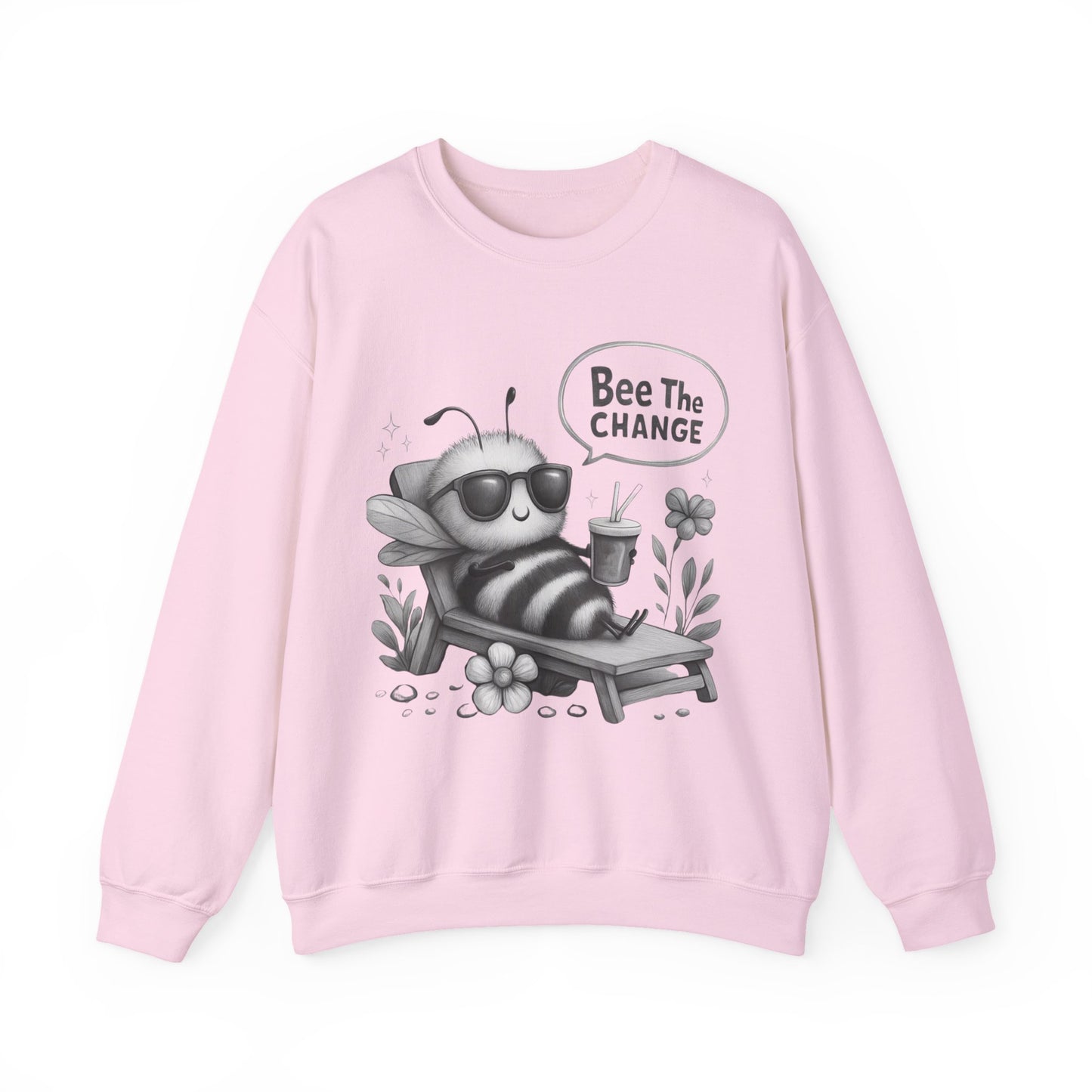 Bee The Change - Playful Cartoon Bee With Sunglasses Relaxing With A Drink Sweatshirt