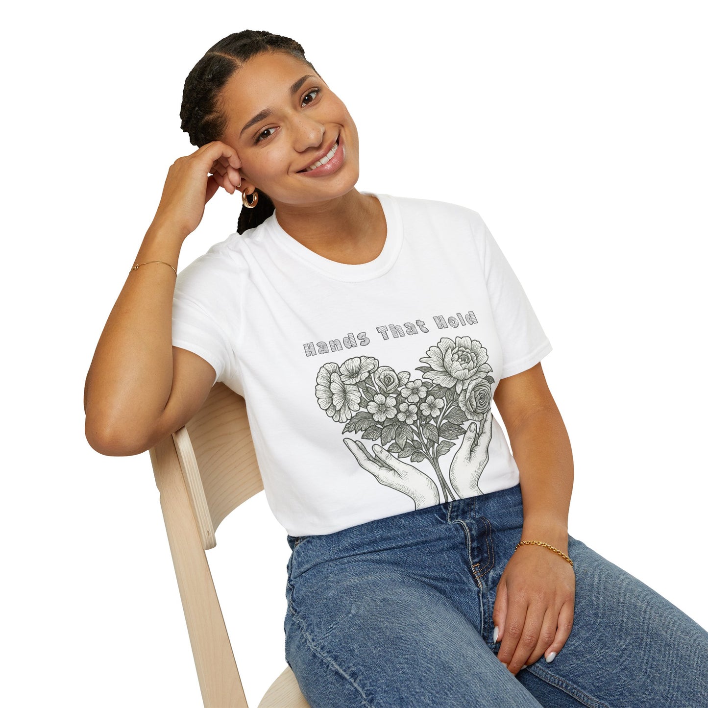 Hands That Hold, Hearts That Bloom - Monochrome T-Shirt