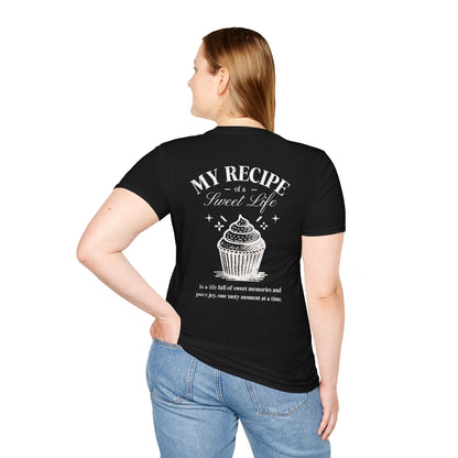 My Recipe of A Sweet Life - Monochrome Cupcake Front and Back Design T-Shirt