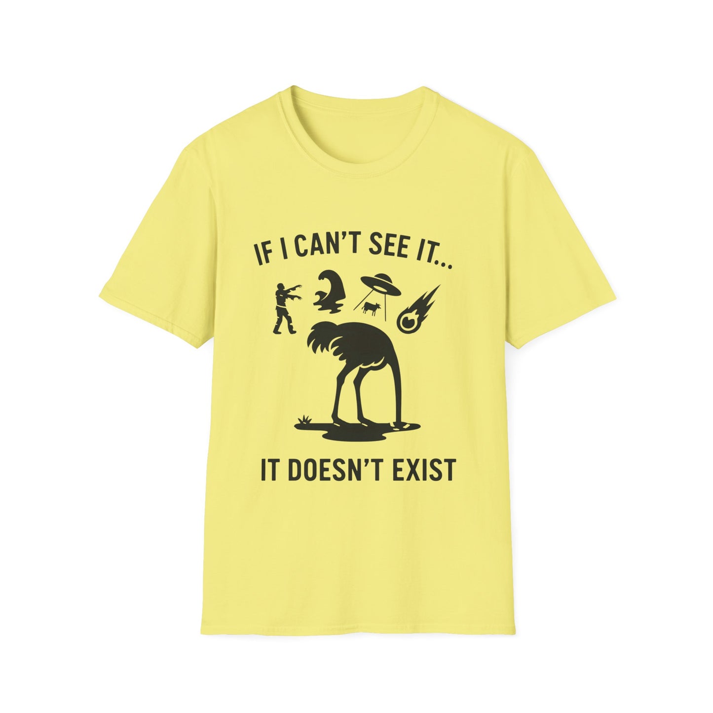 If I Can Not See It, It Does Not Exist - Playful Silhouette Ostrich With Head In Sand And Chaos