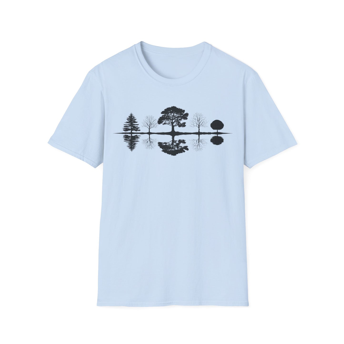 Monochrome Silhouette Trees With Reflection In Water T-Shirt