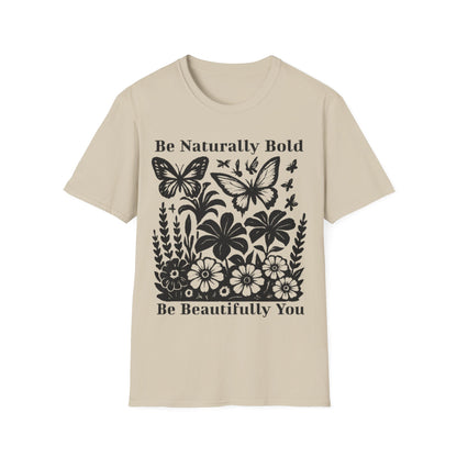 Monochrome Bold Botanical Flowers and Butterflies T-Shirt Design