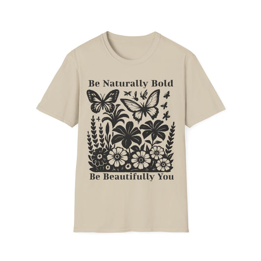 Monochrome Bold Botanical Flowers and Butterflies T-Shirt Design