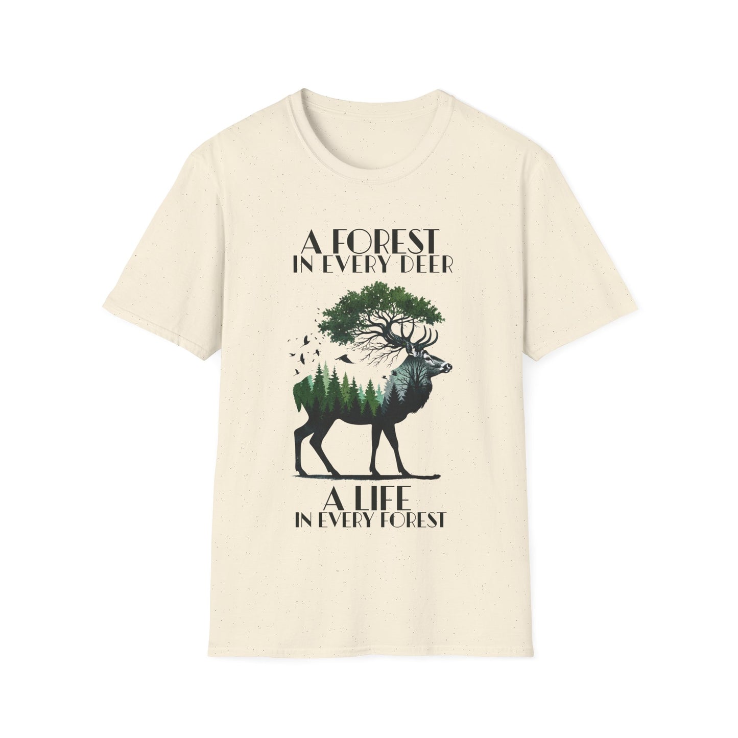 A Forest In Every Deer, A Life In Every Forest  - Forest And Deer Double Exposure Style T-Shirt