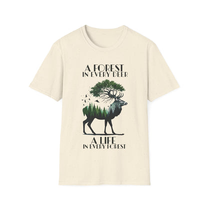 A Forest In Every Deer, A Life In Every Forest  - Forest And Deer Double Exposure Style T-Shirt