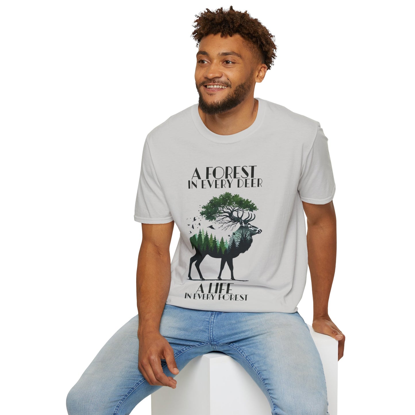 A Forest In Every Deer, A Life In Every Forest  - Forest And Deer Double Exposure Style T-Shirt