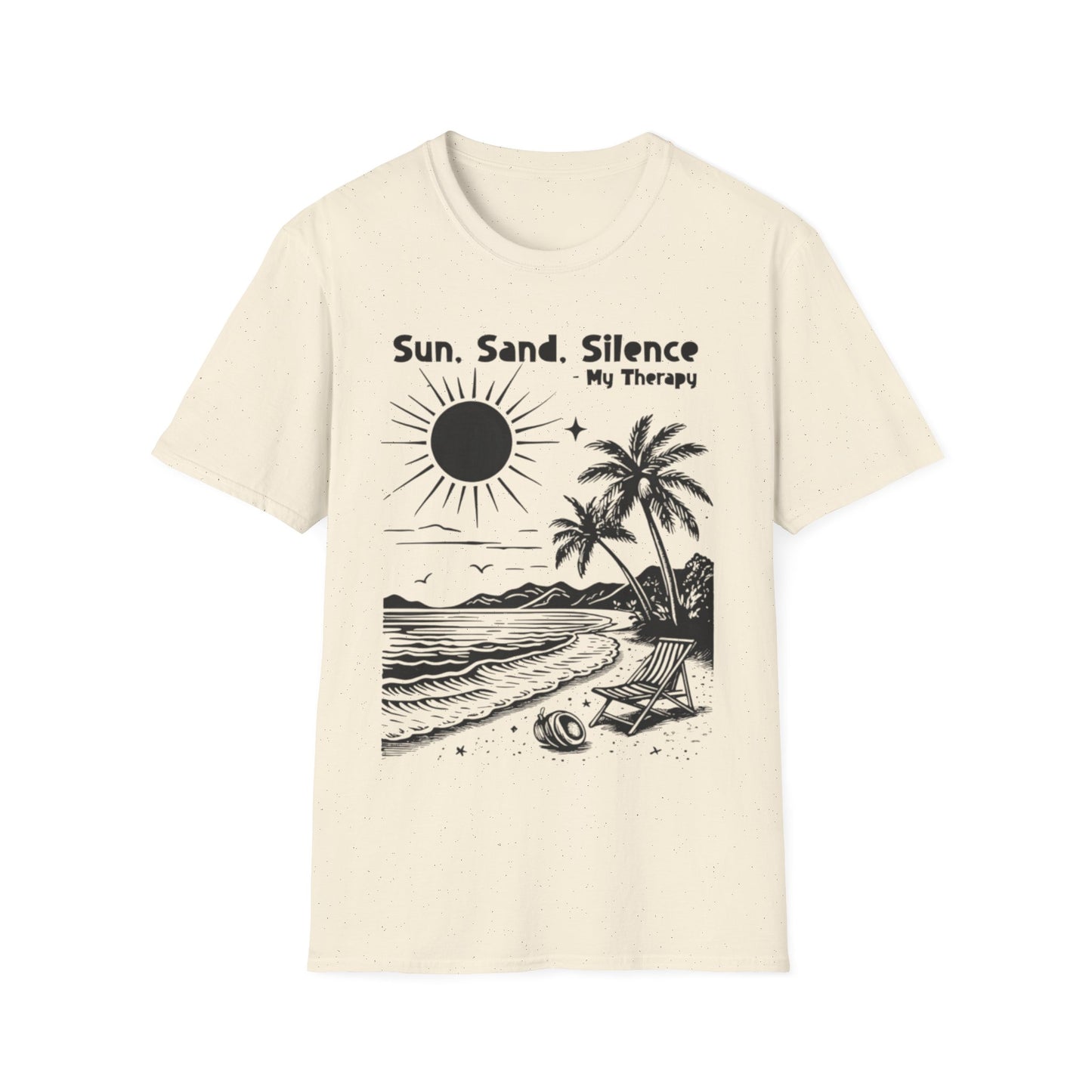 Sun Sand Silence My Therapy - Monochrome Beach Landscape T-Shirt