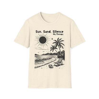 Sun Sand Silence My Therapy - Monochrome Beach Landscape T-Shirt