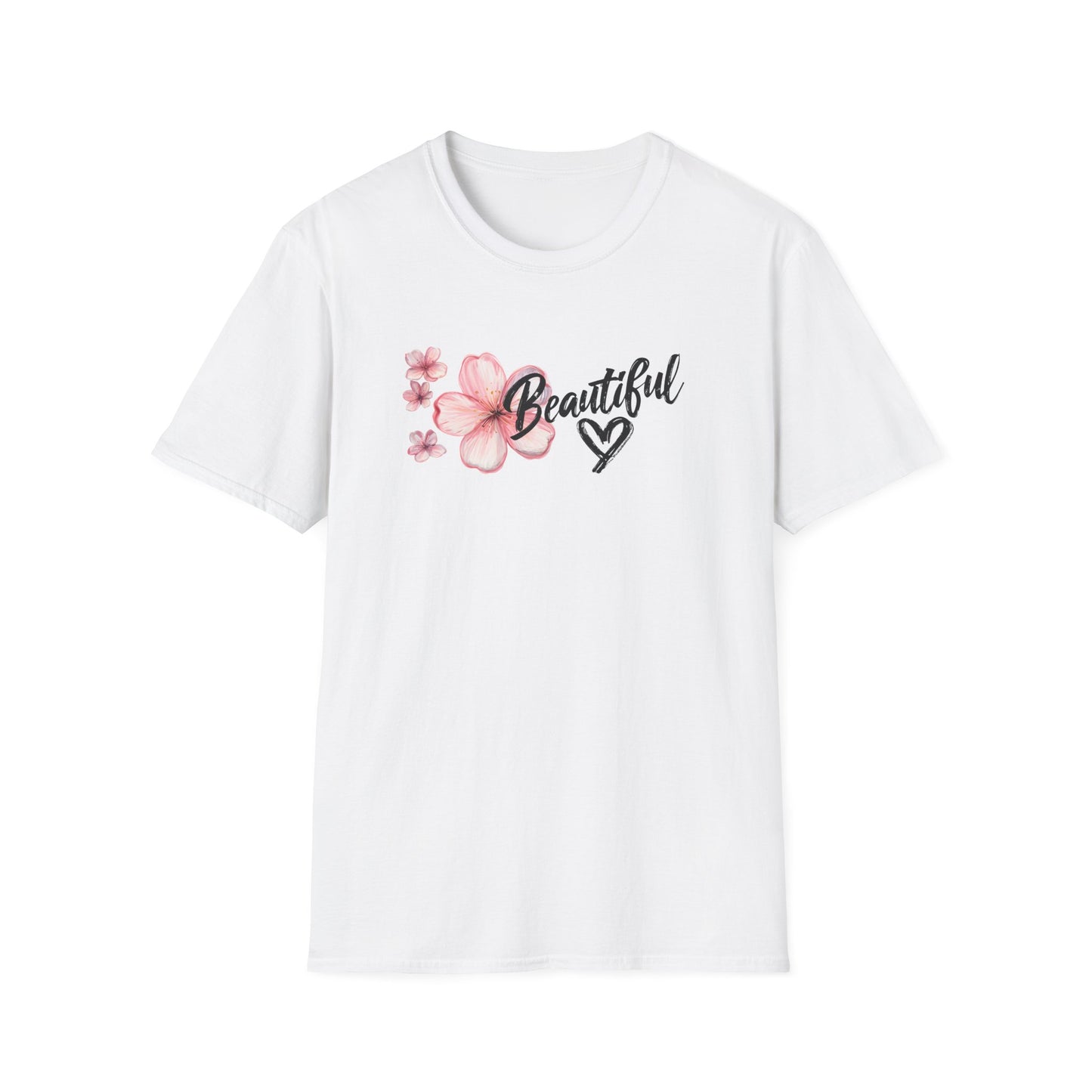 Beautiful T-Shirt - Cherry Blossom Flower with Heart - Brush Style Typography Design