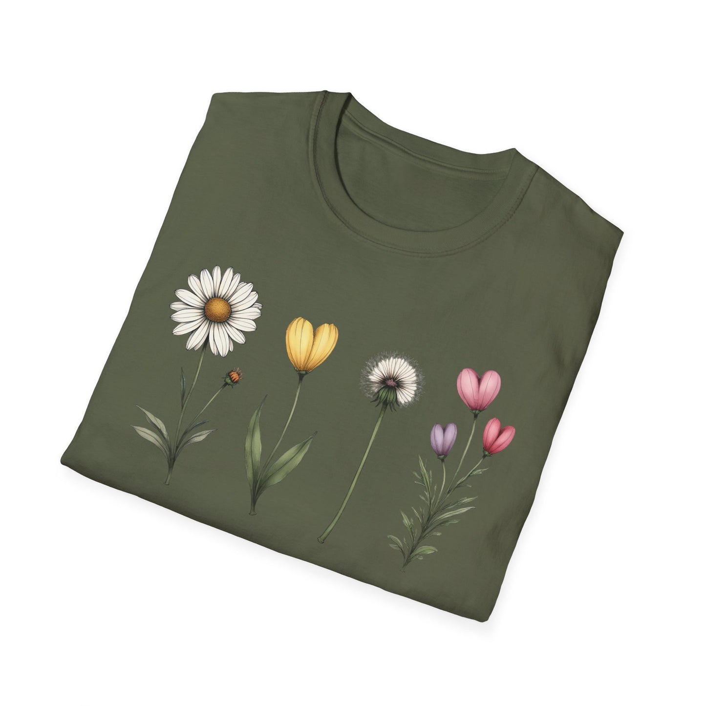 Realistic Floral Line T-Shirt - Colorful Design