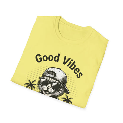 Good Vibes T-Shirt -  Cool Cat Relaxing with Tropical Drink Design
