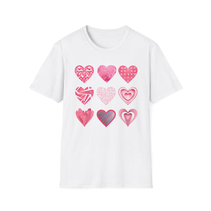 Grid of Different Pink Heart Patterns T-Shirt