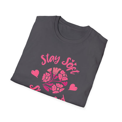 Stay Soft Stay Kind - Vibrant Boho Pink Flowers T-Shirt