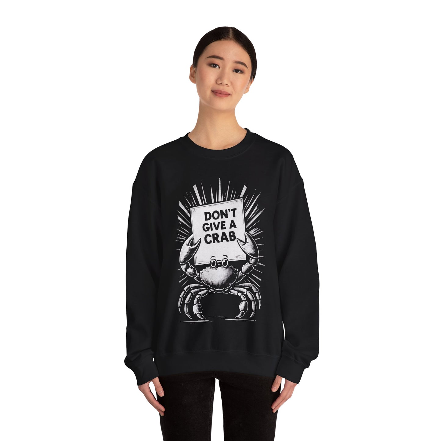 Don't Give A Crab! - Playful White Stencil Crab Holding A Sign Sweatshirt