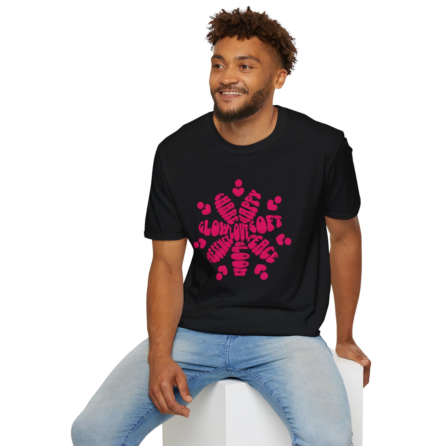 Love is T-Shirt - Vibrant Pink Flower Shape Typography  Design