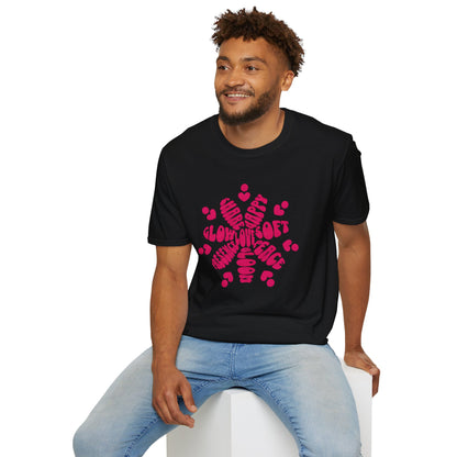 Love is T-Shirt - Vibrant Pink Flower Shape Typography  Design