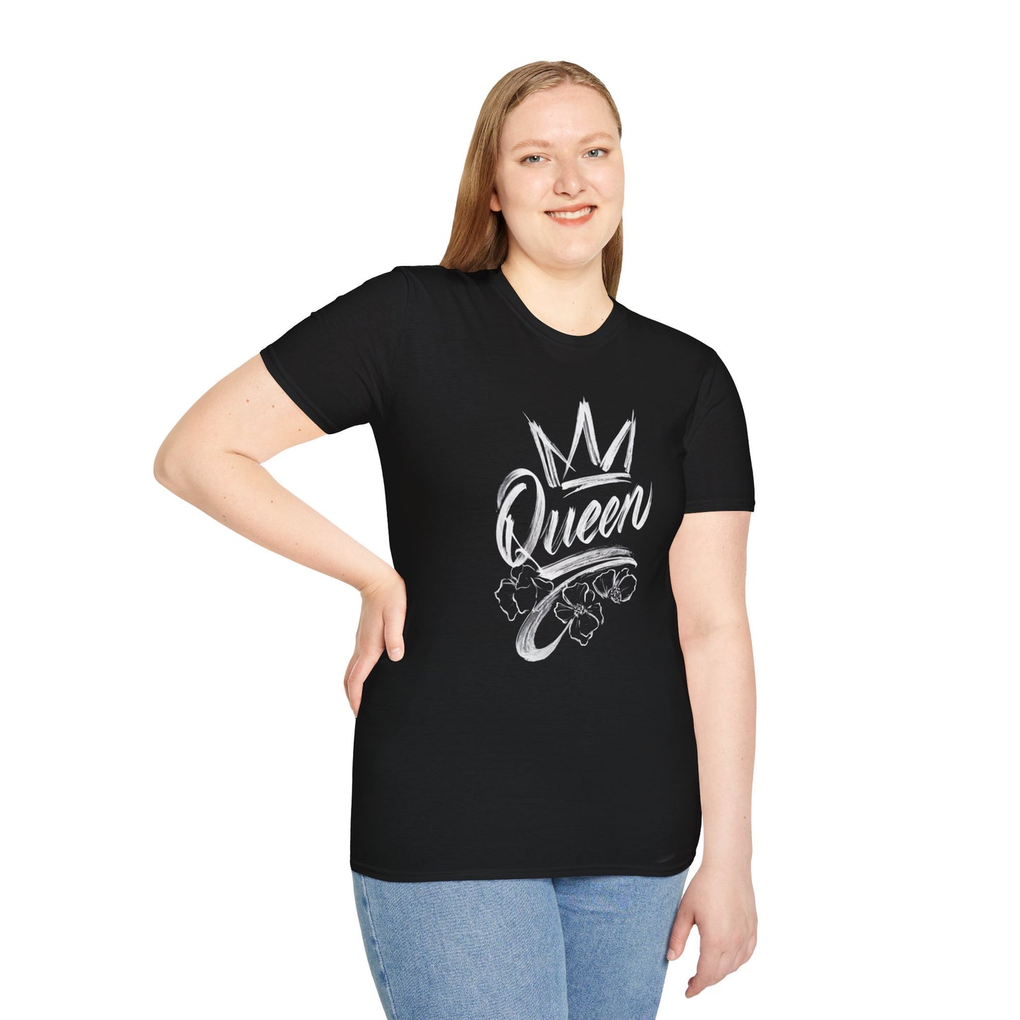Queen T-Shirt – Chalkboard Art Crown Floral Design