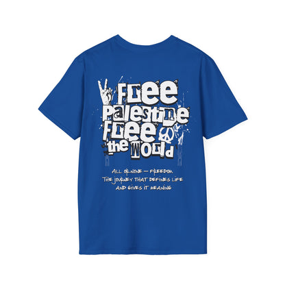 Free Palestine Free The World - Monochrome Graffiti T-Shirt