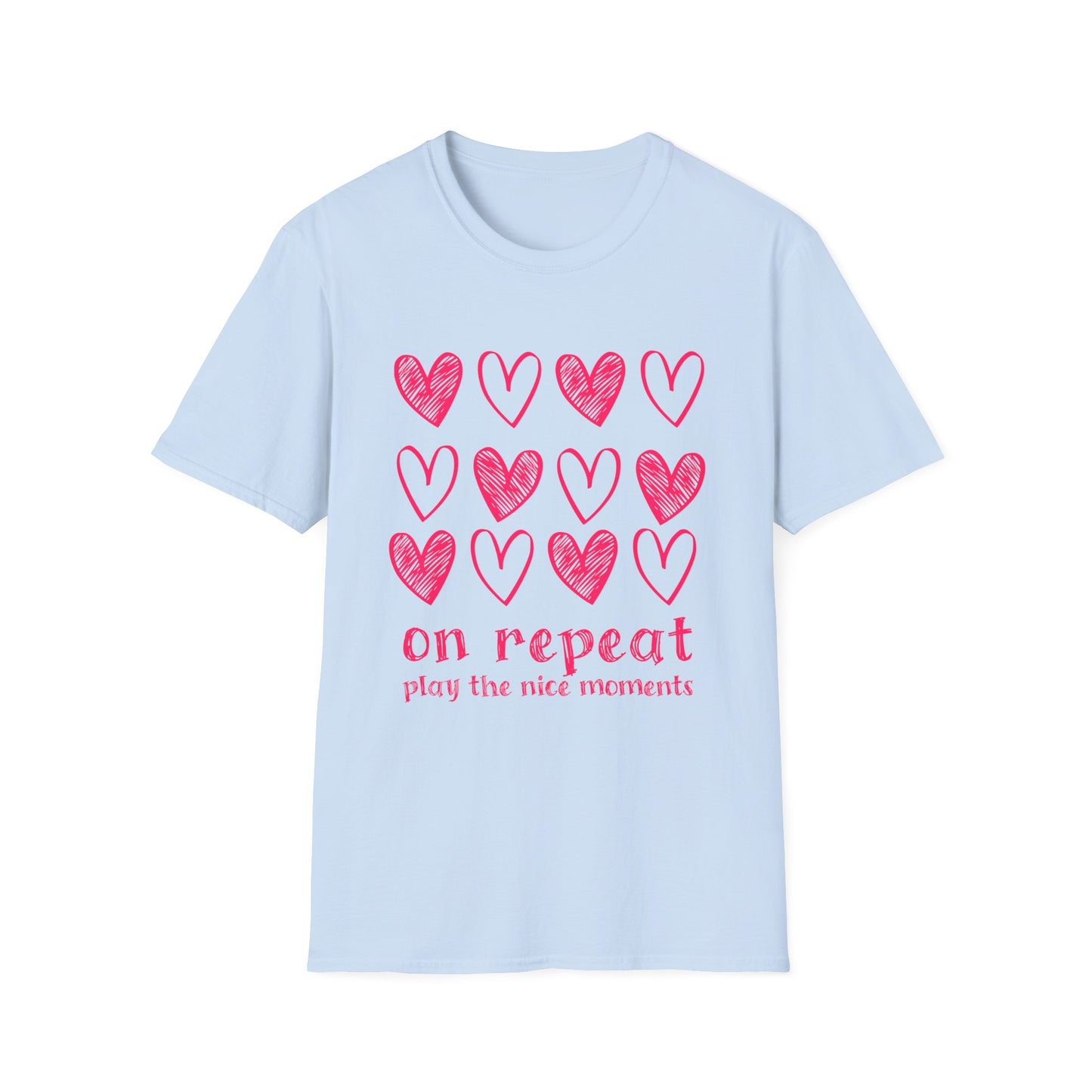 On Repeat, Play The Nice Moments - Monochrome Hearts Grid T-Shirt