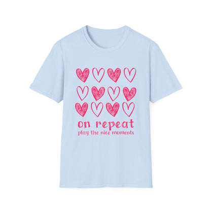 On Repeat, Play The Nice Moments - Monochrome Hearts Grid T-Shirt