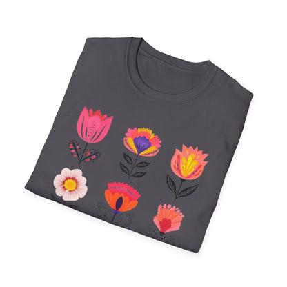 Vibrant Boho Grid Flowers T-Shirt