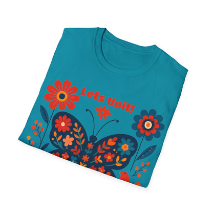 Lets Unit! - Vibrant Boho Butterfly Floral T-Shirt