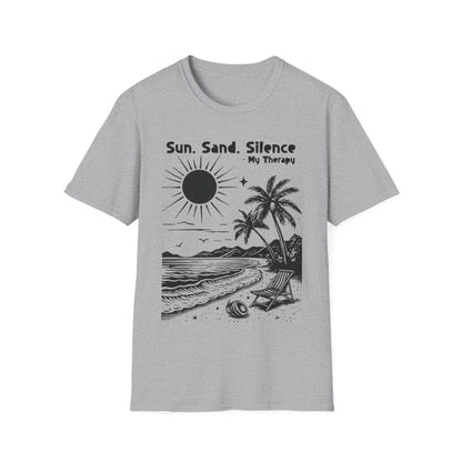 Sun Sand Silence My Therapy - Monochrome Beach Landscape T-Shirt