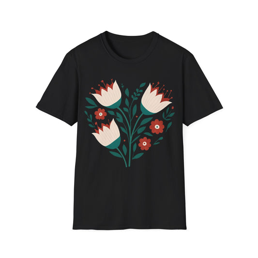 Heart Boho Flowers Minimalistic T-Shirt Design