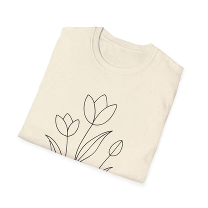 Tulip Outline T-Shirt - Line Art, Minimalistic Floral Design