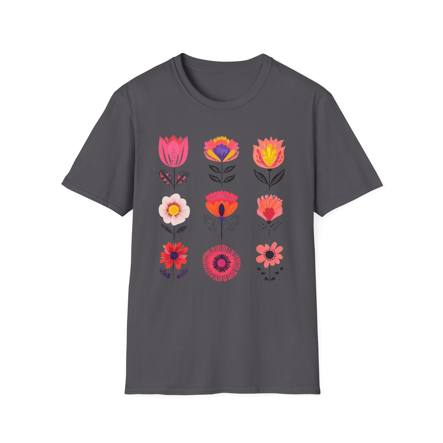 Vibrant Boho Grid Flowers T-Shirt