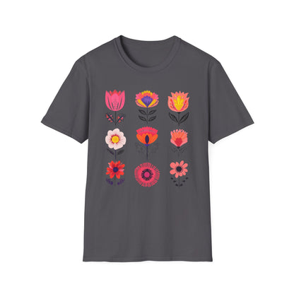 Vibrant Boho Grid Flowers T-Shirt