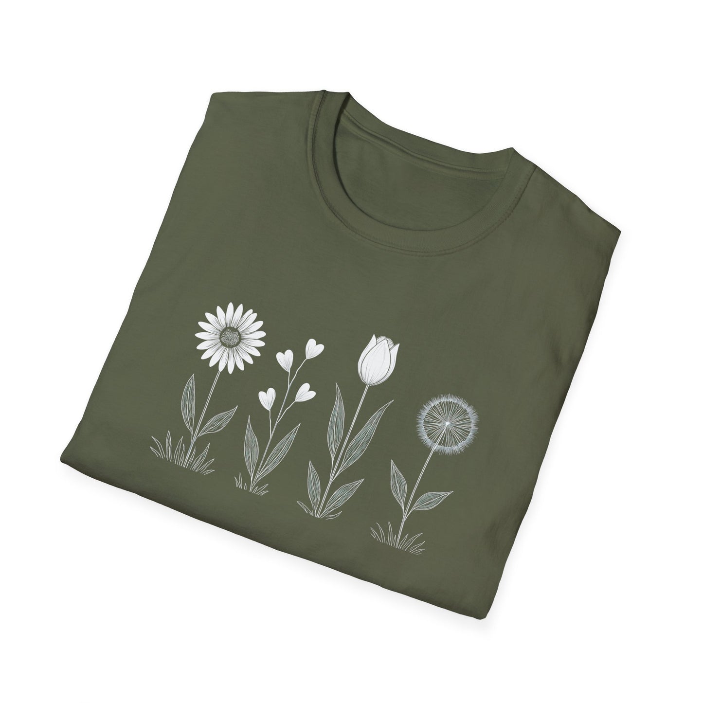 Minimalistic Flowers Line T-Shirt - Botanical Line Art Design