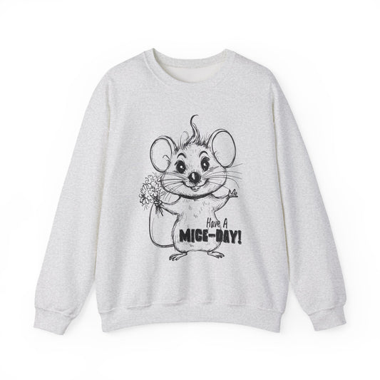Have A Mice-Day - Playful Mouse Holding Flowers Sweatshirt